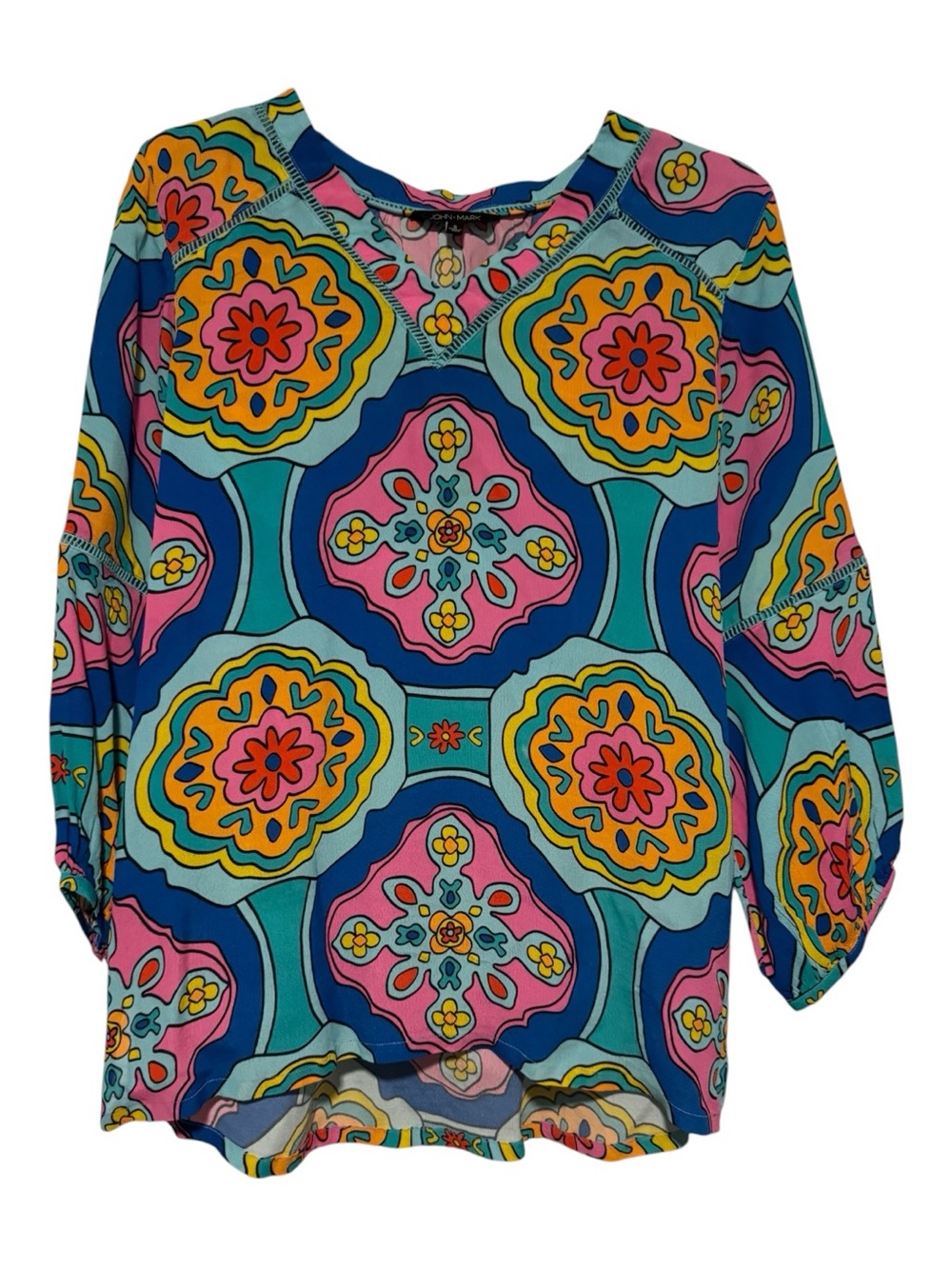 John Mark Geometric Floral Medallion Tunic Blouse Size Small EUC - Picture 2 of 4